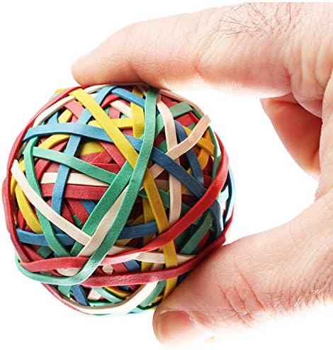 Rubber Band Ball, 2.5” Rubber Bands – 5 Colors, Blue, Green, Yellow, Red and White - 250 Rubbers Per Ball – for Home and Office (1 Pack)
