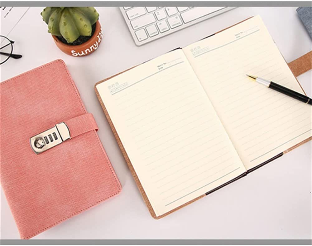 ACiyD Contraseña Cuaderno Papel Bloqueable Libro portátil PU Cuero Diario Cerradura Diario del Viajero Plan semanal Papelería Escolar Regalos (Color : Style B) (Style B)
