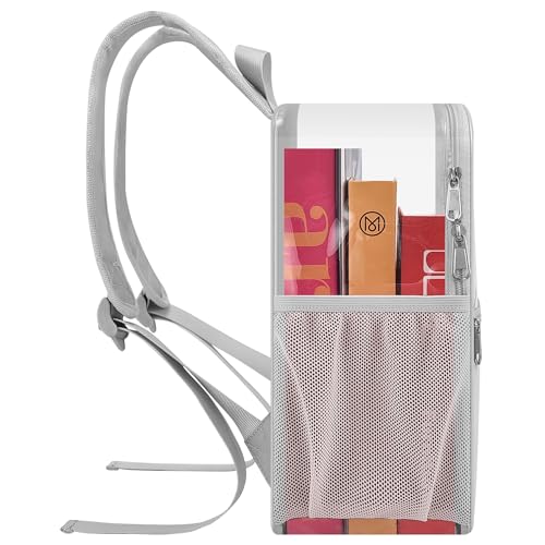 Image of Busiuw Clear Backpack for Stadium Events 12x12x6 Mini Small Sports Fan Backpacks with Front Pocket for Concert Sport Events Work Travel(Silver)