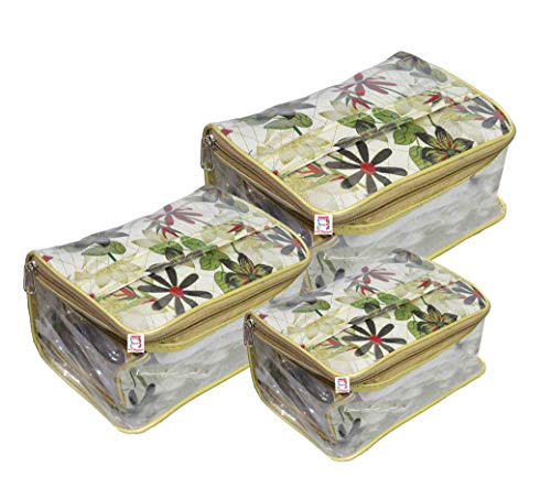 atorakushon Fabric Cosmetic Organizer Jewellery Makeup Kit Toiletry Folder Bag (Multicolour) Set of 3