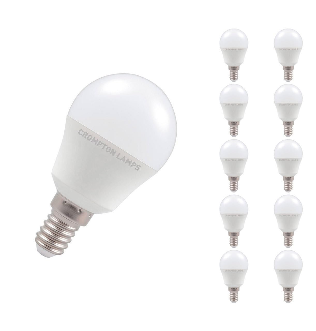 Crompton Lamps Golfball LED E14 Bulb | 5W = 40W Equivalent | Daylight 6500K | Energy Efficient | Small Screw Lightbulb | Long Life 15,000-Hrs | Dimmable Bulbs for Lamps | 10-Pack