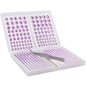 NIACONN Purple Face Jewels Gems Stick On, (10 Sheets/1410 Particles) Self Adhesive Rhinestone Hair Gems Stickers for Makeup & DIY