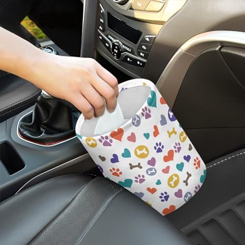 Image of Printing Bone Colorful Love Dog Paw Car Trash Can Reusable Foldable Hanging Portable Dustbin Bin Waste Basket Car Accessories Interior for Car SUV Trucks Universal
