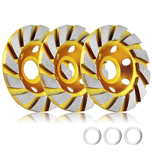 3 Pieces 4 Inch Concrete Stone Ceramic Turbo Diamond Grinding Cup Wheel,12 Segs Heavy Duty Angle Grinder Wheels For Angle Grinder (Yellow) #TOP27