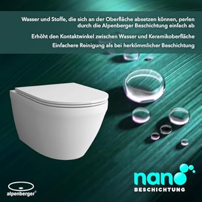 Alpenberger Hänge WC Spülrandlos | Kloschüssel mit Nano Beschichtung | Wand WC Set mit WC Sitz mit Absenkautomatik Softclose | Toilette für Gäste WC und Badezimmer | Passend Geberit – Bild 6