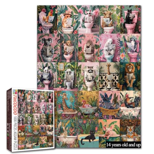 1000 Stück Jigsaw Puzzles für Erwachsene Bunte Tierwelt Badezimmer Malerei Jigsaw Puzzle Badewanne Tier Puzzles Spiel Botanical Leaves Wall Decor DIY Craft Puzzle Badezimmer Tiere Kunst 27 x 20 Zoll