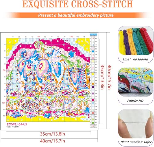 Image of KYOQFVN Halloween Stamped Cross Stitch Kits - Gonme Counted Cross Stitch Kit - 11CT Cross-Stitch Patterns Dimensions Needlecrafts Embroidery Kits Kit for Home Decor 14x14 Inch