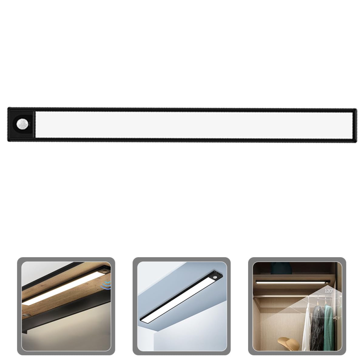 Hohopeti Éclairage LED sous Meuble 30 Cm Noir de Mouvement, Bande Lumineuse Rechargeable, Lumière Neutre pour Placard, la Cuisine, Chambre et Bureau