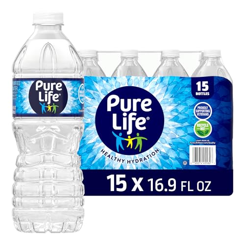 Pure Life Purified Water Bottles, 15 Pack - Still Bottled Water Enhanced with Minerals for a Crisp...