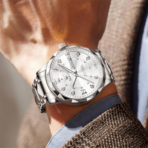 Image of OLEVS Watches for Men Luxury Diamond Casual Large Dial Watches Stainless Steel Waterproof Business Dress Analog Luminous Date Mens Watches