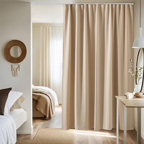 NICETOWN Sliding Door Curtain & Adjustable Ceiling Track Set, W100 xL96 Room Divider Curtain for Office/Hospital Privacy Protection, Thermal Insulated Room Darkning Drape, 1 Panel, Biscuit