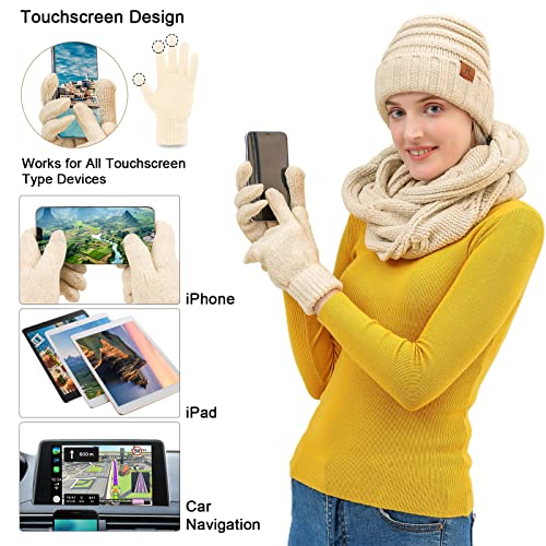 MAYLISACC Womens Hats Winter 3 Pcs Oversized Knit Slouchy Beanie Long Scarf Touchscreen Gloves4