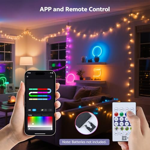 Lichterkette Außen, 20M 200LED IP65 Wasserdichte RGB Lichtschlauch Außen App-Steuerung mit USB-Anschluss für Balkon/Garten/Party/Halloween/Weihnachten