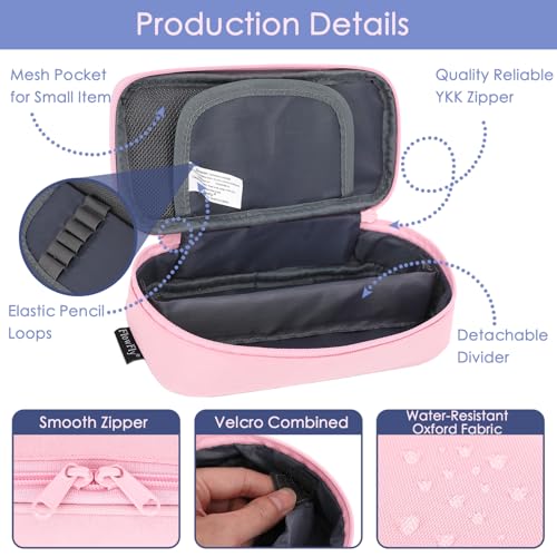 Image of FlowFly Large Capacity Pencil Case for Kids, Boys & Girls - Zippered Multi-Functional Pen Pouch, Soft & Portable Pencil Bag for School, Teens, Students, Pink