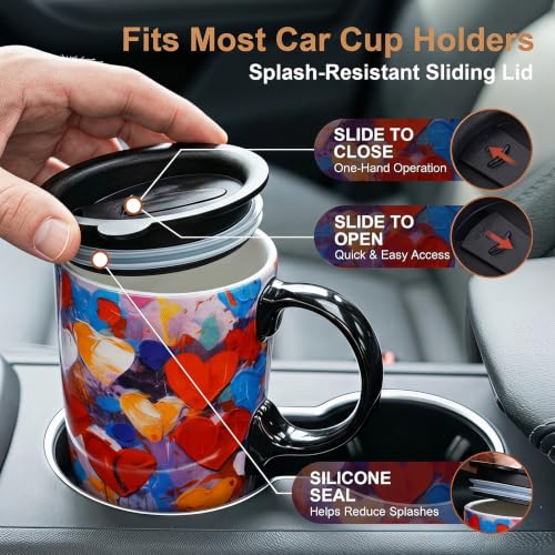 Mug de cerámica para viaje 17 oz con tapa y diseño abstracto miniatura 3