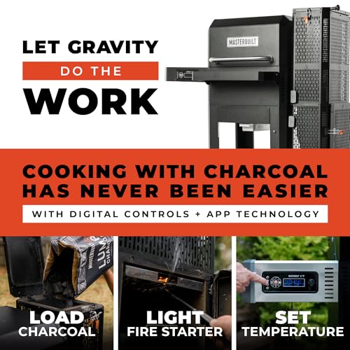 Image of Masterbuilt Gravity Series 600 Smoker Grill - Digital Charcoal Grill,WiFi Technology, GravityFed Charcoal Hopper, 600 Cooking Sq. Inches, Black, Model MB20041023