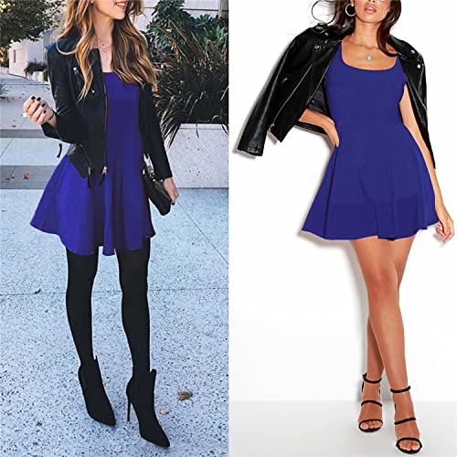 FANCYINN Women's Short V-Back Dress U-Neck Inslace Hem Wide Straps Tank Mini Skater Cocktail Dresses4