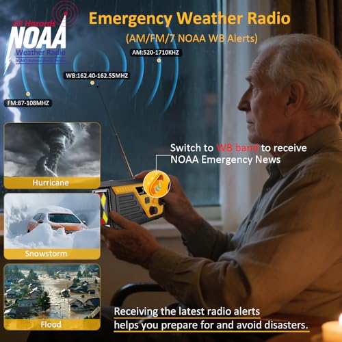 Image of Emergency Radio, AM FM NOAA Weather Radio, 6000mAh Hand Crank Radio, SOS Alarm, Flashlight, Reading Lamp, 4 Charging Cables for Emergency Essentials Power Outage