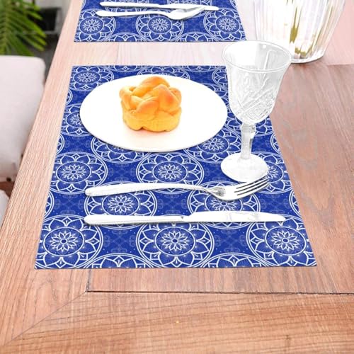 Chinoiserie Blue and White Florals Linen Placemats Set of 4, Navy Blue Chinoiserie Place Mats 4 for Dining Table Kitchen Coffee Shop Farmhouse, Gifts for Chinese Culture, Festival & Kitchen Home Decor by Weiscode - Used condition - Image 6