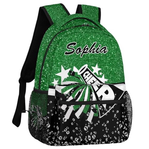 Personalized Name Cheer Backpack for Cheerleaders, Cheerleader Dance Backpack for Women, Cheerleading Gifts for Teams Green Glitter2