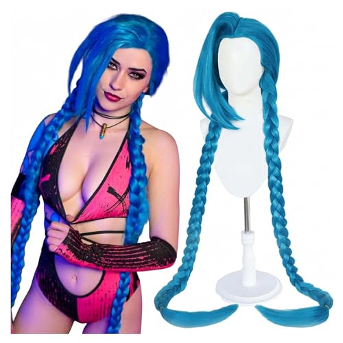 HUNIGIR Blue Cosplay Wig Blue Braid Wig Long Anime Hair with Bangs for Women Synthetic for Halloween Cosplay Costume