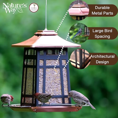 Nature's Way Outdoor Garden Décor Hanging Wild Bird Seed Feeder, Metal Copper Gazebo Feeder, Easy Fill, Rain Drainage, Black and Copper - Image 5