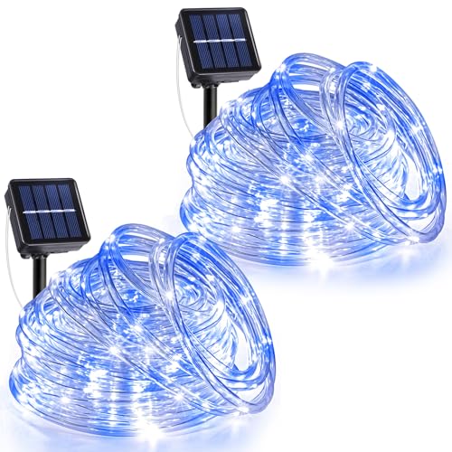 Paquete de 2 luces solares para exteriores, total de 66 pies, 270 luces LED solares impermeables con 8 modos de iluminación, tubo de luz parpadeante para patio, piscina, paisaje, fiesta, decoración de