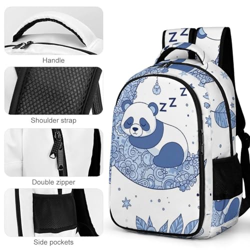 Men's Commuter Bag Large Travel Bag Portable Work Backpack With Double Zippers Blue And White Porcelain Moon Panda4