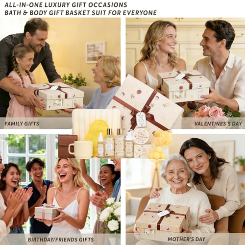 Image of 33 Pcs Coconut Vanilla Spa Gift Basket for Women & Men, Face Skin Care Set, XXL Bath & Body Set, Self Care Pamper Kit, Manicure Set, Birthday, Christmas, Valentines, Mother Day, Anniversary
