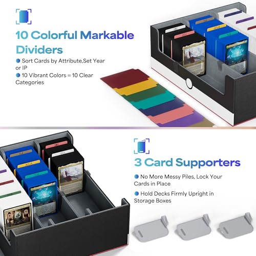 Image of UAONO Card Storage Box for Trading Cards, 1800+ PU Leather Commander Card Deck Case, Magnetic Closure Card Holder Fits for Magic Game Cards (Red&White)