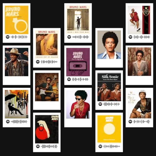 Image of Bruno Mars Polaroids | Bruno Mars Songs Mini Poster Kit (Set of 15) | Bruno Mars It Will Rain, Just The Way You Are Songs Size (8 x 6 cm) Posters for Phone Accessories, Bedroom, Office, room decoration