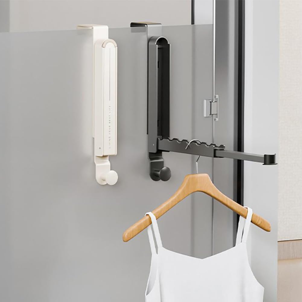 Cintre Pliable Porte Lot de 2 - Crochet de Porte pour 6 cintres et rallonges Extensibles, Aucun perçage n'est nécessaire pour accrocher, Cintre de Voyage, Moins de 4.8 cm/1.9 in Cadre de Porte(Blanc)