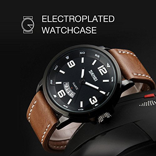 image for cofuo Mens Fashion Dress Analog Quartz Watch with Brown Leather Band U