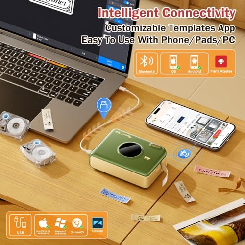 Phomemo A30 Label Maker Machine, Bluetooth Wireless Portable Small Label Printer, Waterproof Label Mini Sticker Maker for Home School, Cloth Name Tag, Ribbon Printer Machine for Gift Wrapping