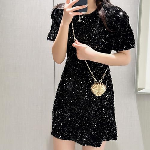 Seashell Purse for Women Elegant Sparkling Mini Chain Strap Crossbody Bag Clasp Closure Metal Evening Bag for Date, Cocktail Party, Wedding Gift, (Golden) Seashell Purse4