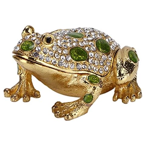 Frog Jewelry Box, Rhinestones Decorated Trinkets Case, Hinged Frog Prince Ring Holder, Hand-painted Decorative Frog Jewelry Box for Home Decoration, Birthday, New Year, Christmas Gift(Green) Cover