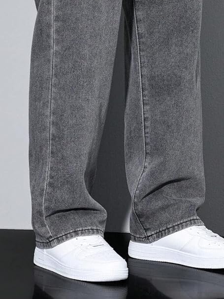 Image of Men Loose Fit Mid Rise Grey Jeans | Ankle-Length Trendy Denim for Smart-Casual Wear | Comfortable Everyday Jeans for Men | Modern Stylish Casual Outfit