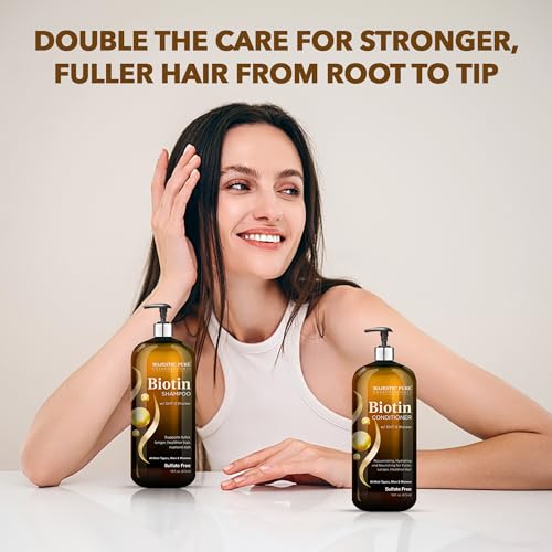 MAJESTIC PURE Biotin Shampoo and Conditioner Set with DHT Blocker Complex - Hydrating, Nourishing & Supporting Healthy Hair, Sulfate Free, for Men & Women - 16 fl oz each