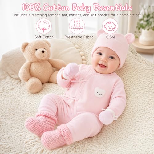 Image of iAOVUEBY Baby Shower Gifts Basket, Baby Girl Gifts & Newborn Essentials Infant First Mileston Keepsakes Blanket Cloths Toy, All-in-One New Baby Girl Gift Set Basket