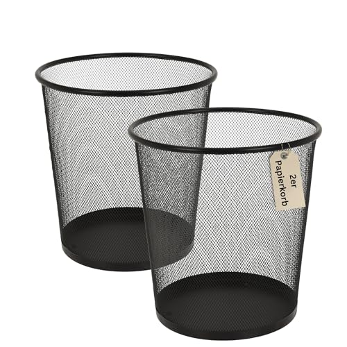 Metall Papierkorb 2er-Set aus Drahtgeflecht – Rund, 28 cm Höhe...