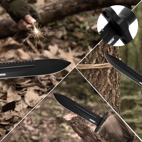 Image of Dispatch Fixed Blade Hunting Knife with Sheath, 12-inch Survival Knives for Men Tactical Bowie Knife with Non-Slip Handle for Bushcraft, Outdoor Camping