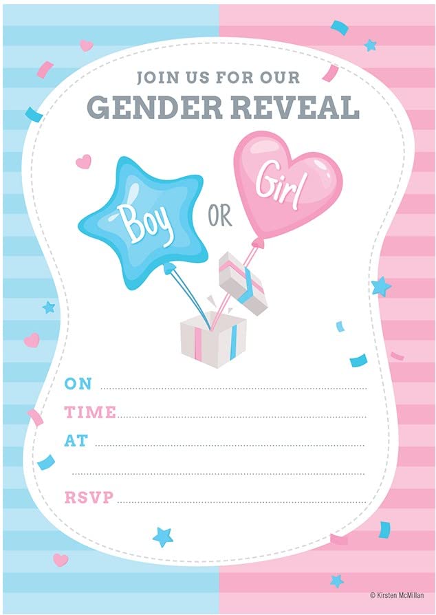 Kirsten McMillan 32 Pink and Blue Gender Reveal Invites - Baby Shower Party Invitations for Boy or Girl with Envelopes  Designed and Printed in the UK