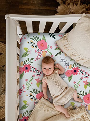 Image of Soft Fitted Crib Sheet, Stretchy and Breathable Toddler Crib Sheet for Boys and Girls, Fits Standard Crib and Toddler Mattress (Bougainvillea)