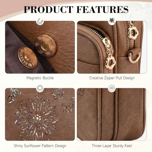 Image of Small Crossbody Bags for Women, RFID Phone Purse with Card Slots, Triple Compartments Lightweight Shoulder Bag