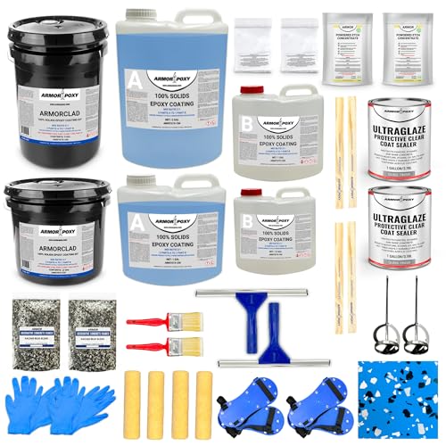 ArmorPoxy Garage Epoxy Floor Kit – Industrial Grade, 2 Part Epoxy Coating for Concrete for Garages, Basements, Workshops, Retail & Automotive Spaces - 28 pcs, Covers 900 Sq Ft, Blue