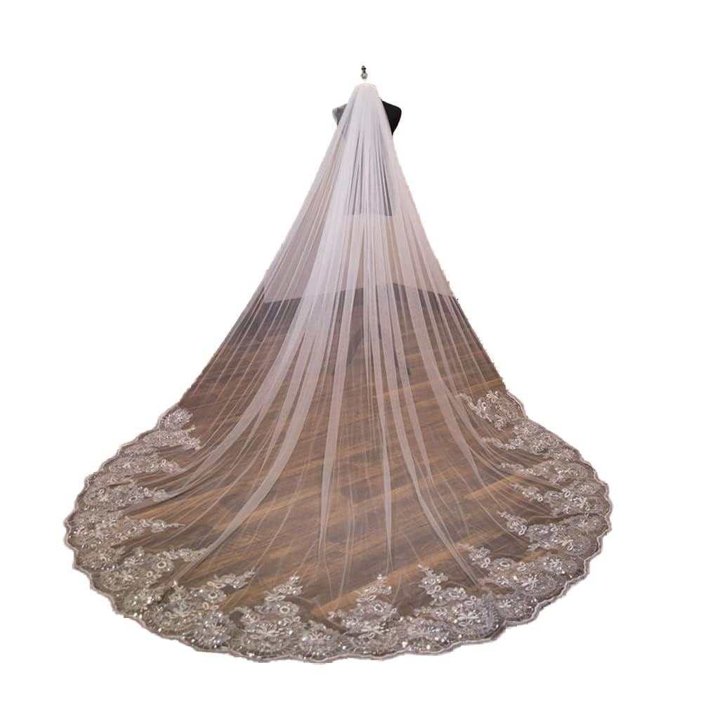 3 m Long voile de mariage église mariage voile de mariée tulle bord appliques voile avec peigne dentelle paillettes tulle doux pour mariée studio photo accessoires robe de mariage