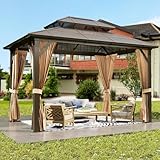 GAOMON 10'x13' Hardtop Gazebo, Outdoor Polycarbonate Double Roof Canopy, Aluminum Frame Permanent Pavilion with Curtains and Netting, Sunshade for Garden, Patio, Lawns