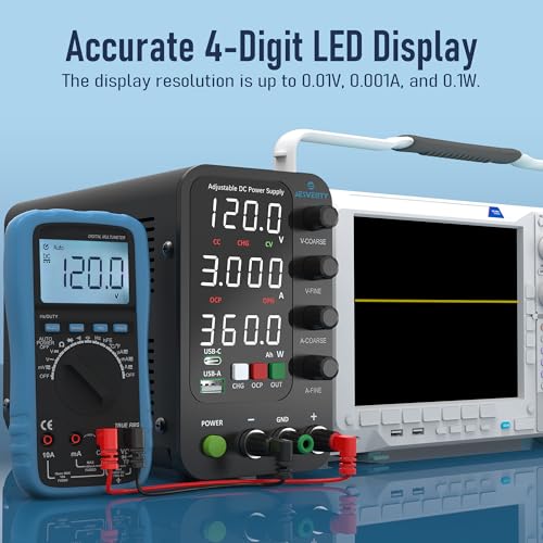 Image of DC Power Variable, 0-120V 0-3A Switching Bench Power Supply with Intelligent Charging Mode, 20W USB & Type-C Rapid Charging, Encoder Knob, Output Switch, 4-Digit LED Display - SPS-12003C