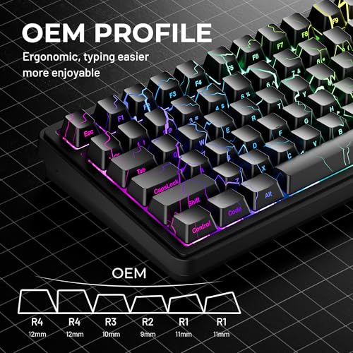 Image of HITIME x XVX Lightning Keycaps 60 75 100 Percent - Shine Through Keycaps w /IMD Tech, for Mechanical Keyboards, Full 118 Key Set, OEM Profile, Lines Backlit, Side Printed - Black