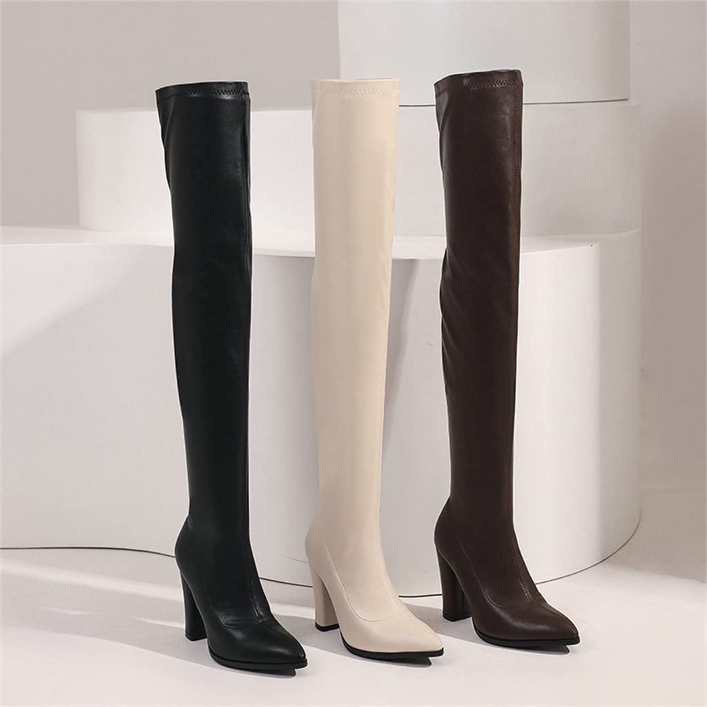 MIYYO Winter Overknee Stiefel Mit Reißverschluss Damen Sexy High Heels PU-Leder Stretch Langschaft Boots Fashion Spitz Ritterstiefel Frauen Elegant Party Schuhe